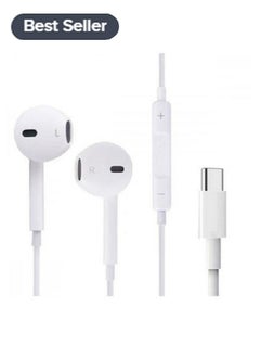 Generic Type-C Wired Earphones with Built-in Microphone Compatible with Samsung, Apple iPad-White  - Image 1