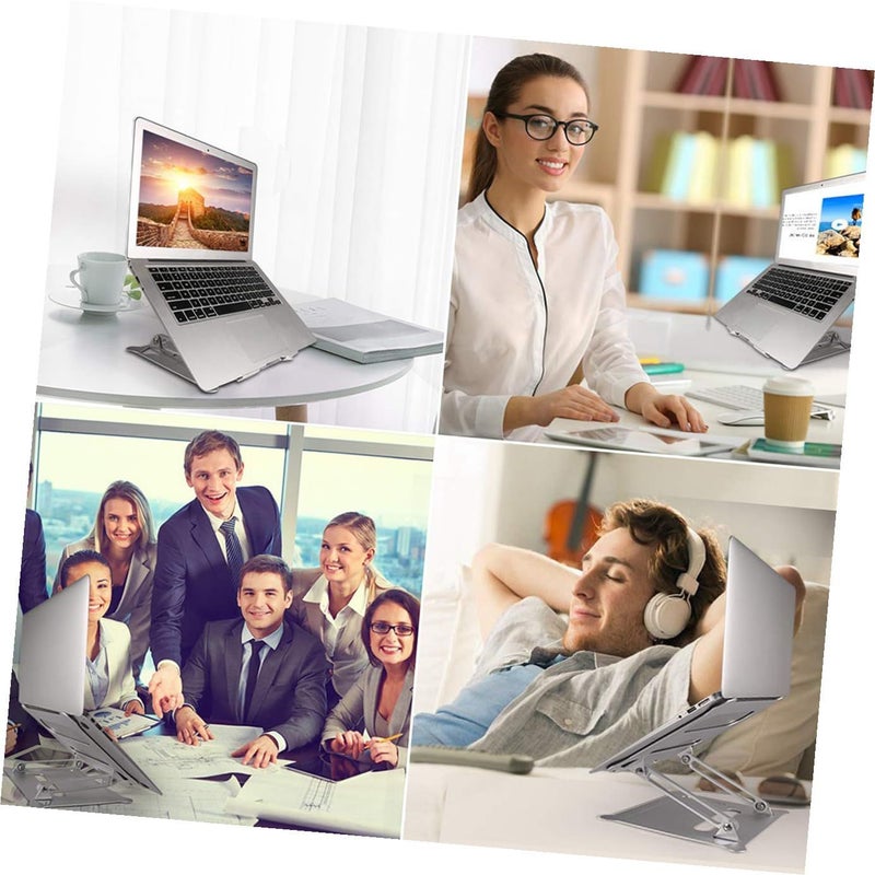Foldable Adjustable Laptop Stand Portable Ergonomic Notebook Holder Silver For Desk Height Compatible All PC. - Image 4
