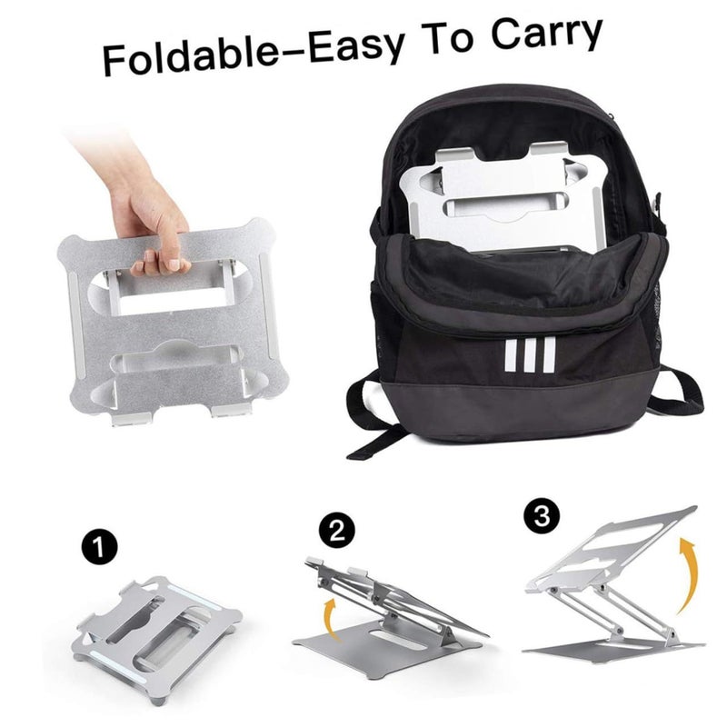 Foldable Adjustable Laptop Stand Portable Ergonomic Notebook Holder Silver For Desk Height Compatible All PC. - Image 5