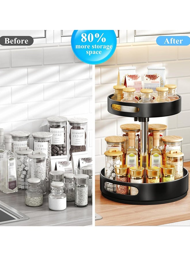 2 Tier Spice Rack Organizer,Lazy Susan Height Adjustable Seasoning Organizer, 360 Degree Rotatable Rack Stand for Kitchen,Cabinet, Pantry Storage, Countertop, Pantry Storage,Bathroom - Image 2