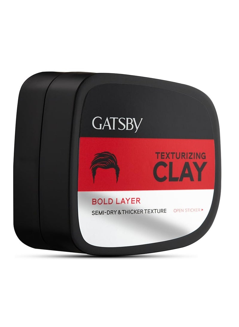 GATSBY Gatsby Texturizing Clay - Bold Layer Hair Styling Clay For Strong Textured Finish Casual-Messy Hairstyle Natural Shine Look Super High Setting Power Hair Wax For Men 73gm  - Image 1