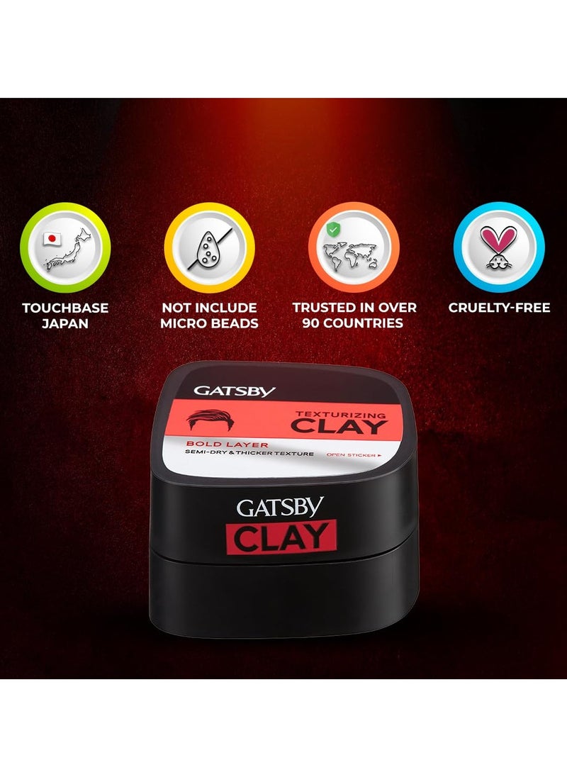 GATSBY Gatsby Texturizing Clay - Bold Layer Hair Styling Clay For Strong Textured Finish Casual-Messy Hairstyle Natural Shine Look Super High Setting Power Hair Wax For Men 73gm  - Image 2