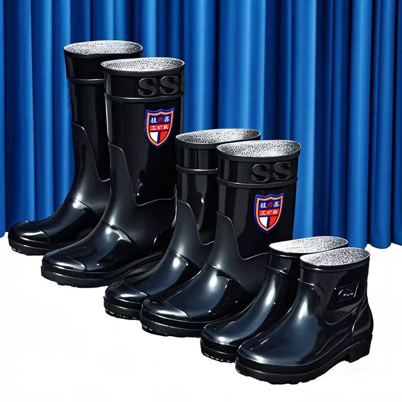 Black High-Tube Men'S Rain Boots For , Waterproof And Non-Slip Kitchen Shoes, Warm Mid-Tube Men'S Water Boots, Rain Boots - Image 4