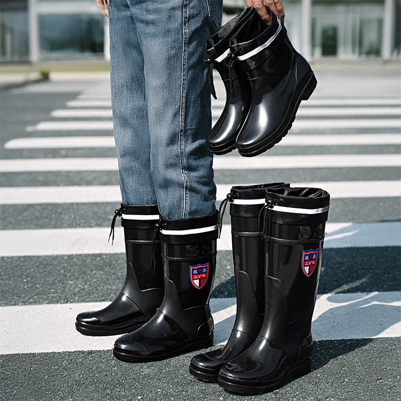 Black High-Tube Men'S Rain Boots For , Waterproof And Non-Slip Kitchen Shoes, Warm Mid-Tube Men'S Water Boots, Rain Boots - Image 2