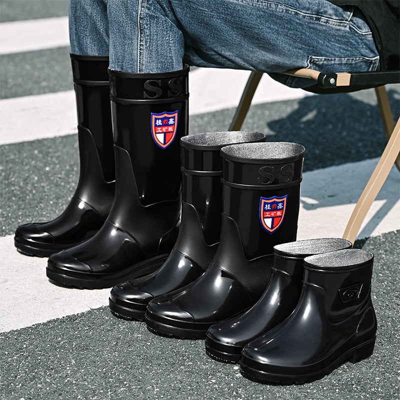 Black High-Tube Men'S Rain Boots For , Waterproof And Non-Slip Kitchen Shoes, Warm Mid-Tube Men'S Water Boots, Rain Boots - Image 3