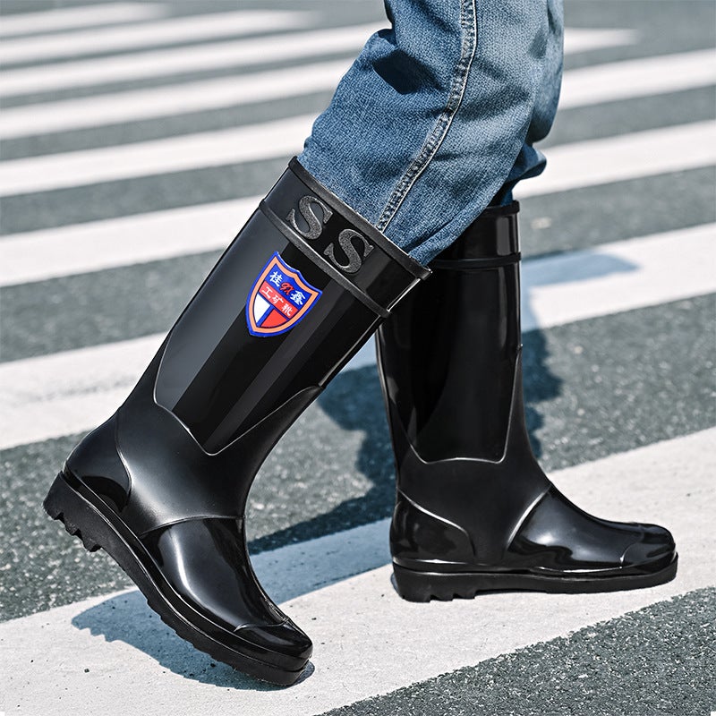 Black High-Tube Men'S Rain Boots For , Waterproof And Non-Slip Kitchen Shoes, Warm Mid-Tube Men'S Water Boots, Rain Boots - Image 5