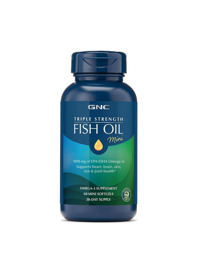 GNC مكمل زيت السمك الثلاثي القوي من GNC، 1000 ملغ EPA و DHA، يدعم صحة القلب والدماغ والبشرة والعين والمفاصل، 60 كبسولة لينة صغيرة - Image 1