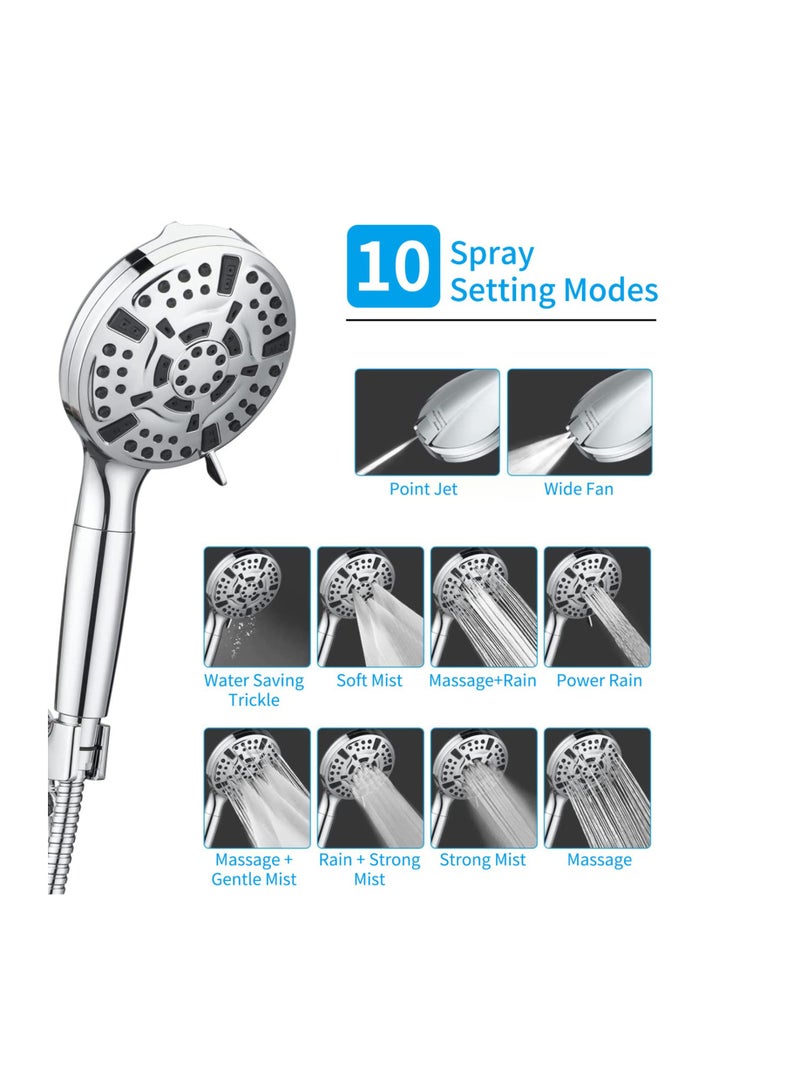 High Pressure Handheld Shower Head with Filters for Hard Water 10 Modes Water Saving Design Built-in Power Wash for Cleaning Tubs Tiles and Pets - Image 2
