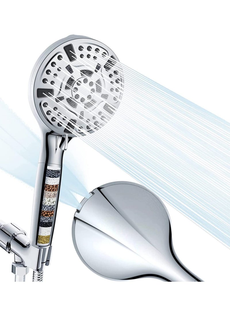 High Pressure Handheld Shower Head with Filters for Hard Water 10 Modes Water Saving Design Built-in Power Wash for Cleaning Tubs Tiles and Pets - Image 1