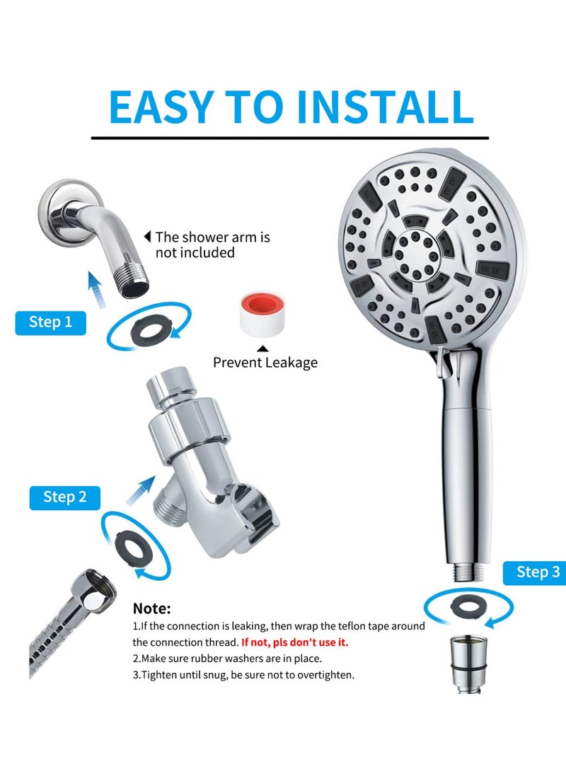 High Pressure Handheld Shower Head with Filters for Hard Water 10 Modes Water Saving Design Built-in Power Wash for Cleaning Tubs Tiles and Pets - Image 5