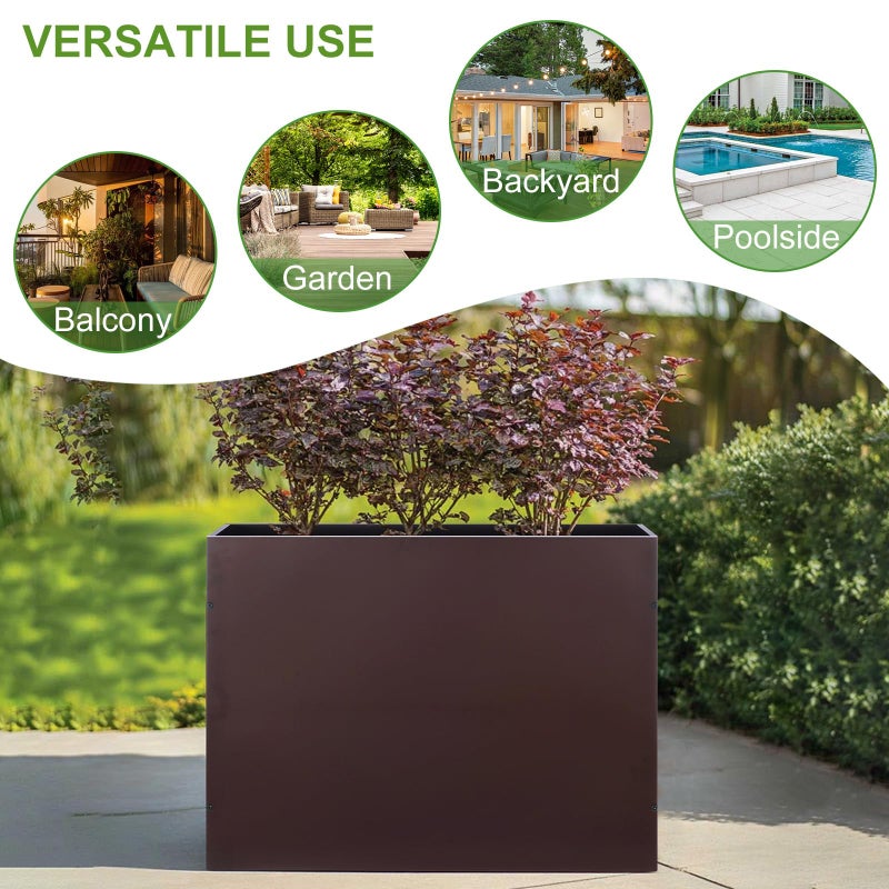 BAYN Metal Rectangular Planter Box Tall Planters for Outdoor Plants Modern Heavy Duty with Drainage Holes for Outside Indoor Patio Deck - Brown, 32â€x 12â€x 24â€ - Image 3