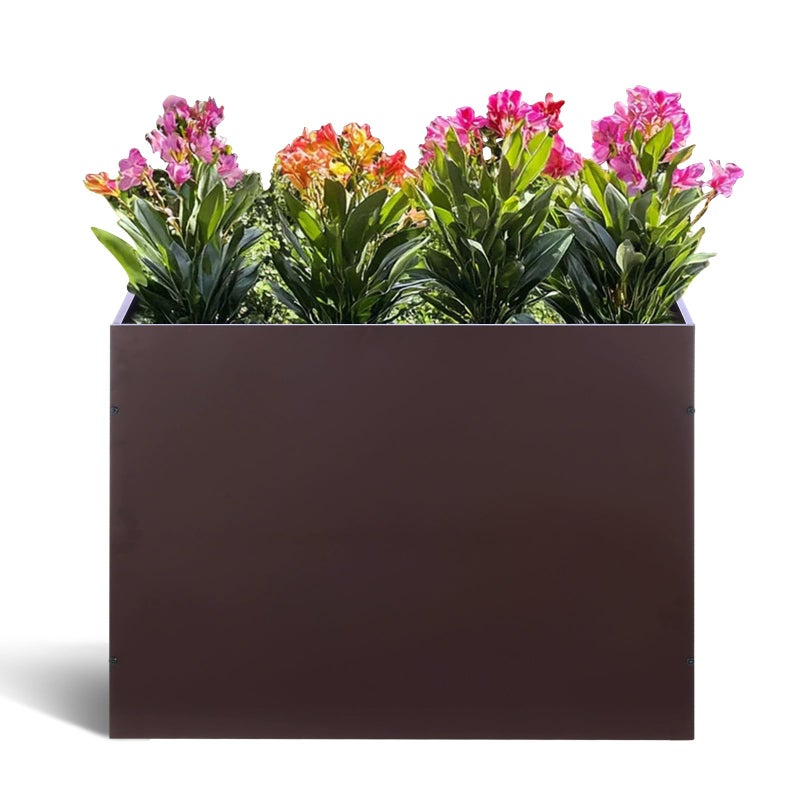 BAYN Metal Rectangular Planter Box Tall Planters for Outdoor Plants Modern Heavy Duty with Drainage Holes for Outside Indoor Patio Deck - Brown, 32â€x 12â€x 24â€ - Image 1