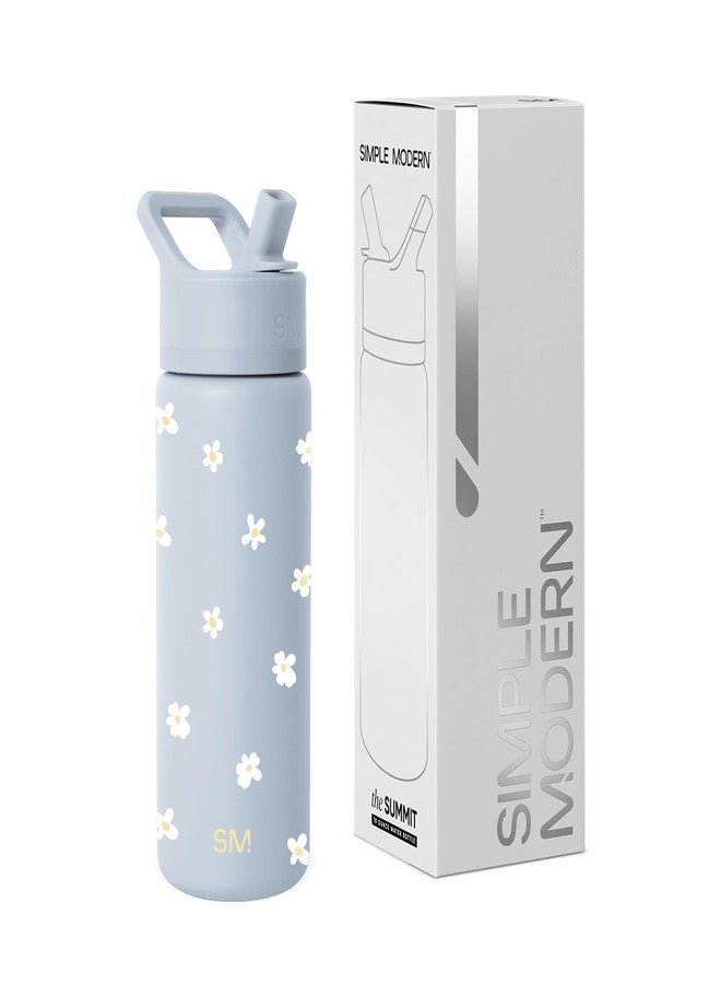 Simple Modern Kids Water Bottle with Straw Lid | Vacuum Insulated Stainless Steel Metal | Reusable Leak Proof BPA-Free Thermos for School | Summit Collection | 18oz, Sweet Daisy on Blue - Image 1