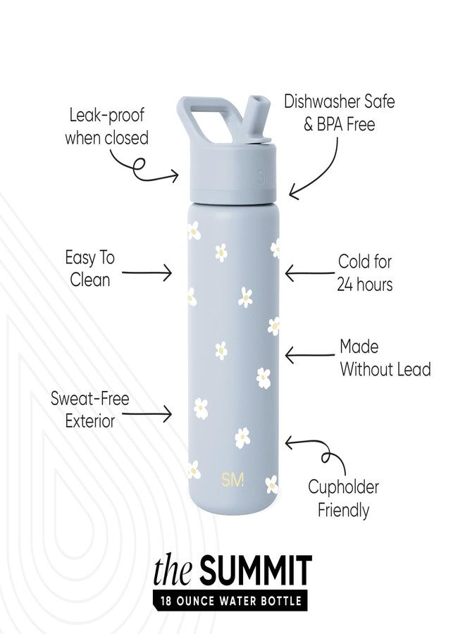 Simple Modern Kids Water Bottle with Straw Lid | Vacuum Insulated Stainless Steel Metal | Reusable Leak Proof BPA-Free Thermos for School | Summit Collection | 18oz, Sweet Daisy on Blue - Image 2