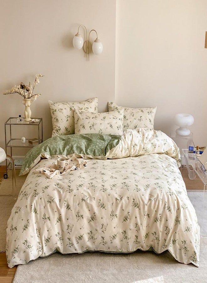 Nayoroom Vintage Floral Duvet Cover Queen Size 100% Cotton Beige Green Botanical Flower Spring Cottagecore Bedding Set 3 Pieces Soft Breathable Reversible Comforter Cover with Zipper Closure - Image 4