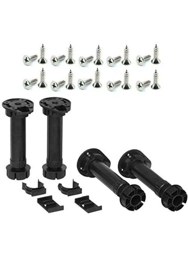 nit Cabinet Legs | Height Adjustable 150mm | Black Plastic | Base Clips Included - Pack of 4