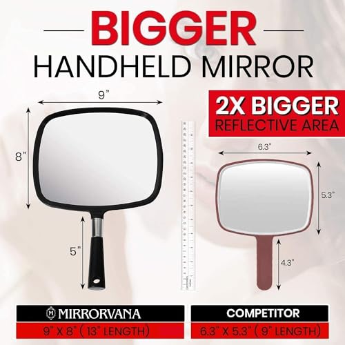 MIRRORVANA Large Hand Mirror with Comfy Handle - Black Portable Handheld Mirror - 9" x 13" - Image 2