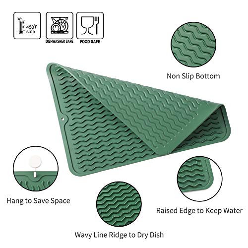 MicoYang Silicone Dish Drying Mat for Multiple Usage,Easy clean,Eco-friendly,Heat-resistant Silicone Mat for Kitchen Counter or Sink,Refrigerator or drawer liner Green L 16 inches x 12 inches - Image 3