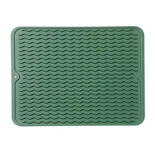 MicoYang Silicone Dish Drying Mat for Multiple Usage,Easy clean,Eco-friendly,Heat-resistant Silicone Mat for Kitchen Counter or Sink,Refrigerator or drawer liner Green L 16 inches x 12 inches - Image 1