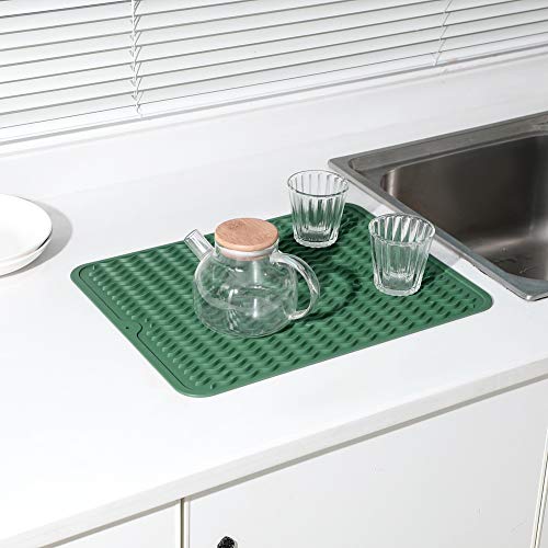 MicoYang Silicone Dish Drying Mat for Multiple Usage,Easy clean,Eco-friendly,Heat-resistant Silicone Mat for Kitchen Counter or Sink,Refrigerator or drawer liner Green L 16 inches x 12 inches - Image 5