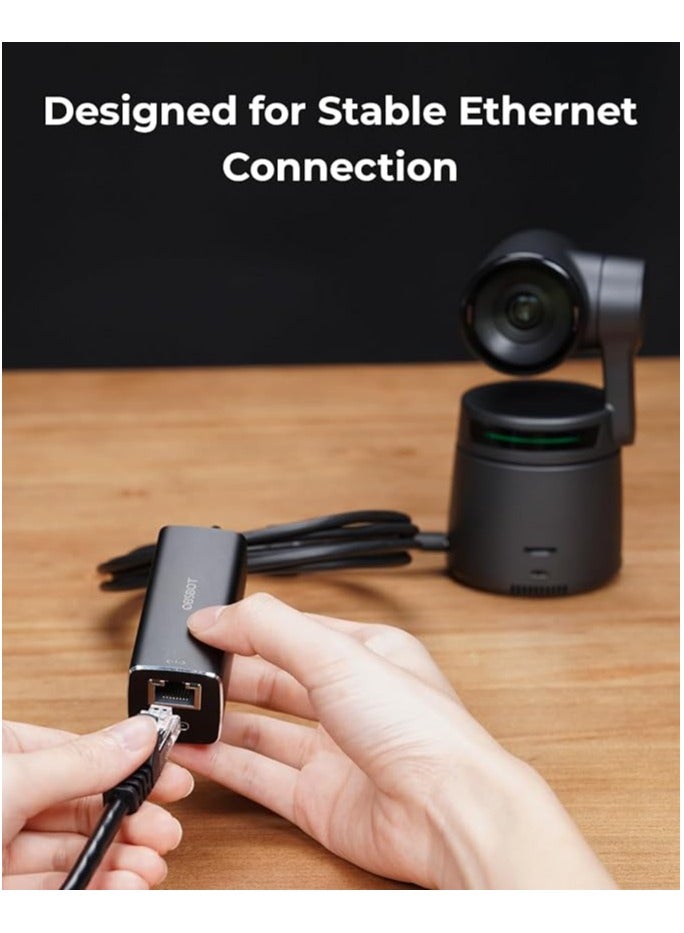 OBSBOT USB-C to Ethernet Adapter, Lower Latency, 10/100 Mbps Data Transfer Rate, Dual Ethernet and USB-C Interface, Supports Power Over Ethernet (PoE), Tail Air, MacBook, PC - Image 2