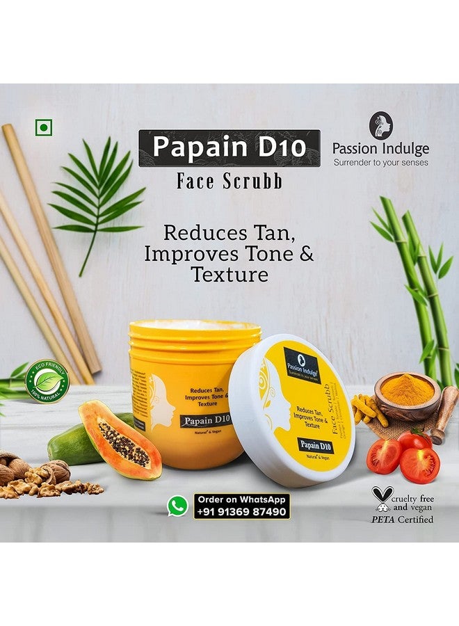 Passion Indulge Natural Papain D10 Face Scrub 200gm & Rose Water For Makeup Remover 200ml Combo Pack For Reduces Tan | Improves Tone & Texture | Remove Dead Skin Cells | All Skin Types With Papaya & Turmeric | Vegan - Image 3