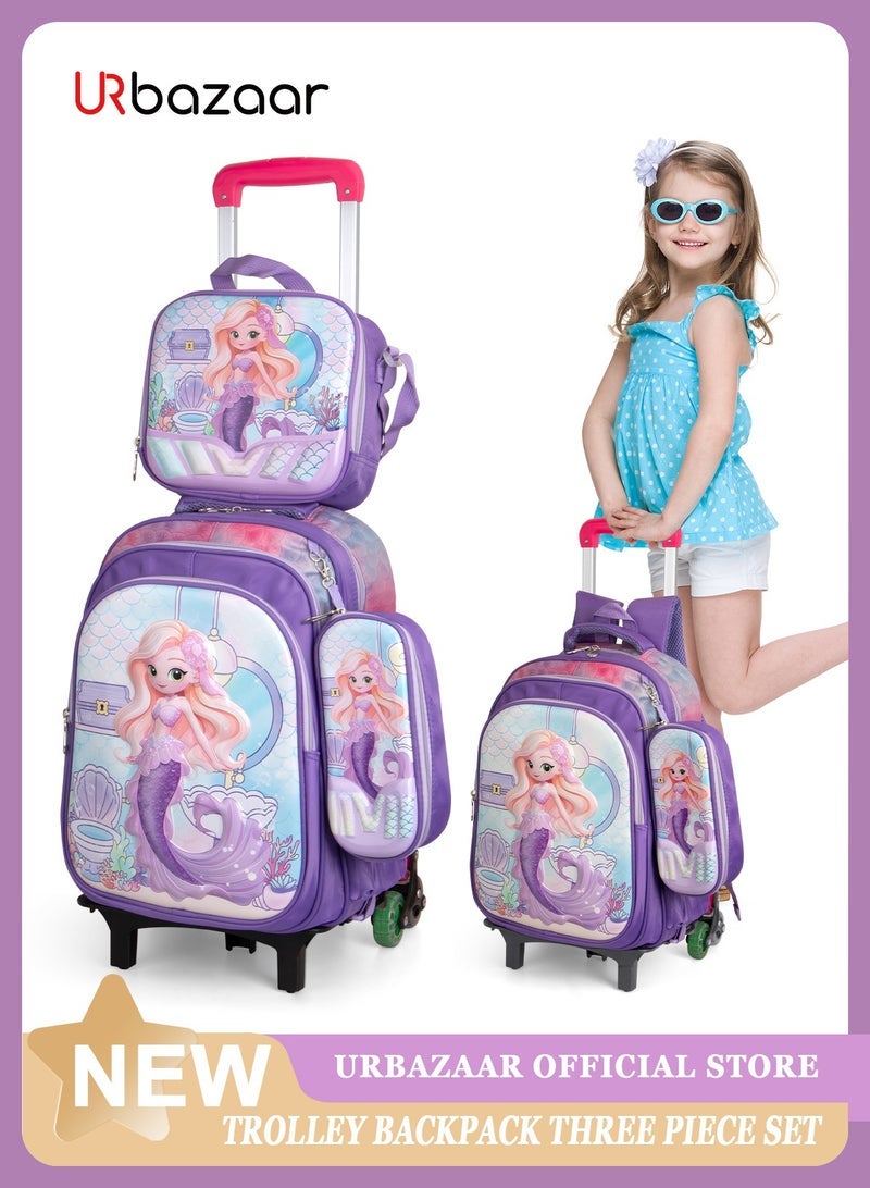 URbazaar حقيبة مدرسية للأطفال من URbazaar حقيبة ظهر للطلاب بتصميم شريط عاكس وحزام كتف مبطن قابل للتعديل سعة كبيرة حقيبة كتب مقاومة للماء للأطفال من 3-10 سنوات أولاد وبنات رياض الأطفال (حورية البحر) - Image 1