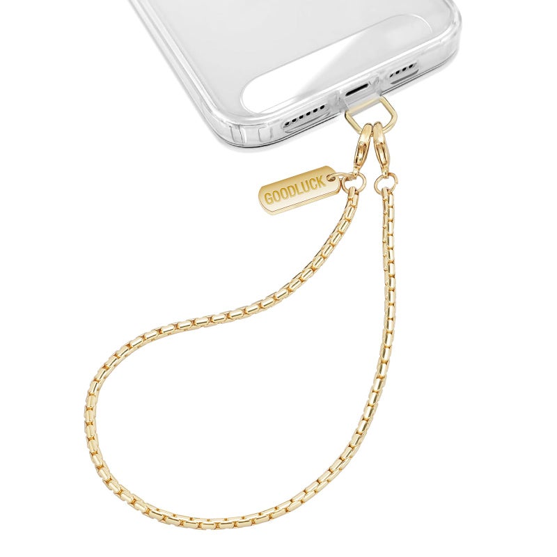 Dadanism Phone Wrist Strap Metal Phone Chain Wristlet Strap, Detachable Cellphone Lanyard Wrist with Tether Tab, Hands-Free iPhone Charm for Women Girls Party Traveling Shopping, Gold - Image 1