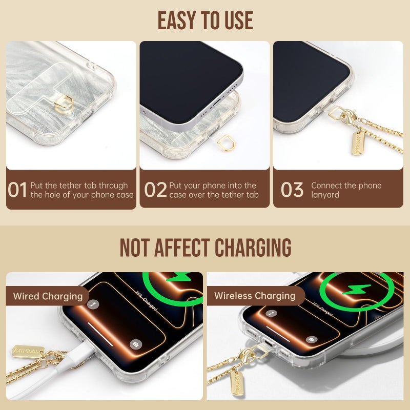 Dadanism Phone Wrist Strap Metal Phone Chain Wristlet Strap, Detachable Cellphone Lanyard Wrist with Tether Tab, Hands-Free iPhone Charm for Women Girls Party Traveling Shopping, Gold - Image 4