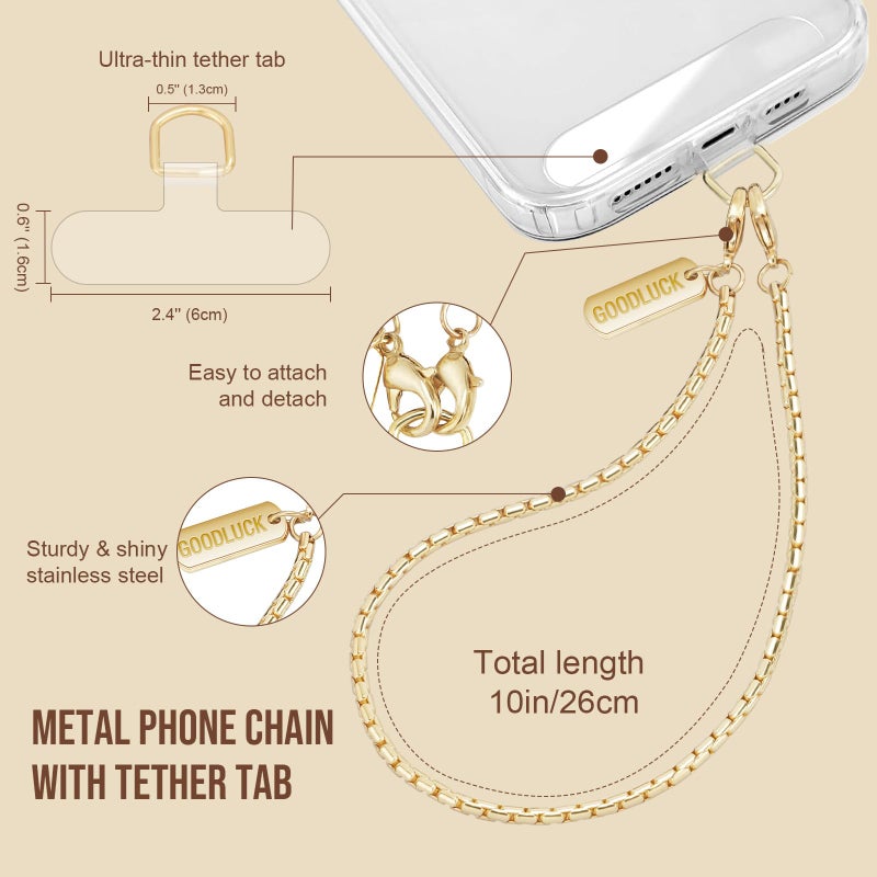 Dadanism Phone Wrist Strap Metal Phone Chain Wristlet Strap, Detachable Cellphone Lanyard Wrist with Tether Tab, Hands-Free iPhone Charm for Women Girls Party Traveling Shopping, Gold - Image 3