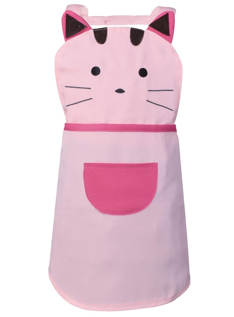 Love Potato Cute Girls Toddler Cartoom Cat Embroidered Cotton Kitchen Cooking Baking Apron for Kids 24 Years Old Pink