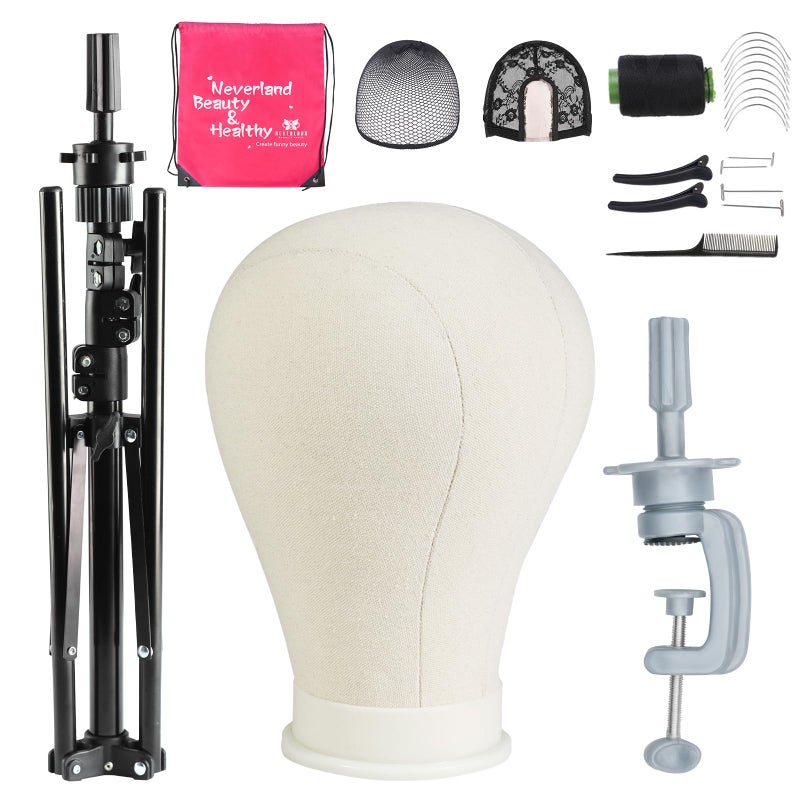 Neverland Beauty & Health 23 Inch Wig Head, Wig Stand Tripod with Head, Wig Head Stand with Mannequin Head for Wigs, Wig Stand with Head, Adjustable Tripod Manikin Head Set for Cosmetology(White) - Image 1