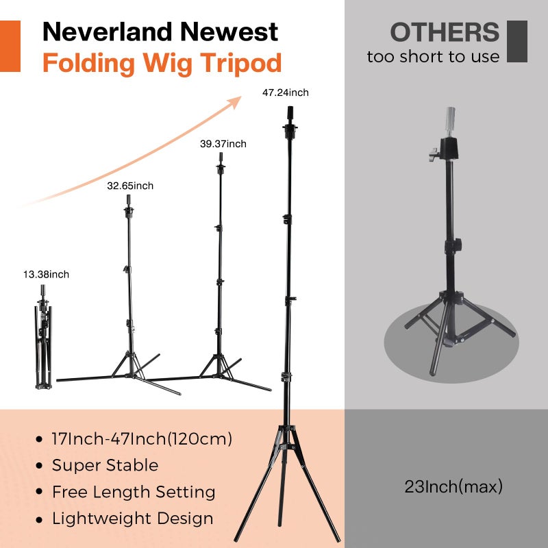Neverland Beauty & Health 23 Inch Wig Head, Wig Stand Tripod with Head, Wig Head Stand with Mannequin Head for Wigs, Wig Stand with Head, Adjustable Tripod Manikin Head Set for Cosmetology(White) - Image 2