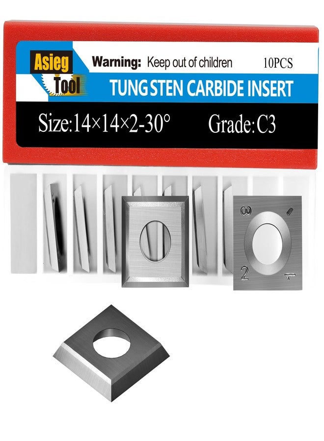 Asieg Tool 14mm Standard Square Straight Tungsten Carbide Replacement Cutter Inserts Knives 14mm x 14 x 2mm for Grizzly T21348 and Woodworking Spiral Helical Planer Head and DIY Wood Lathe Turning Tools 10pcs - Image 1