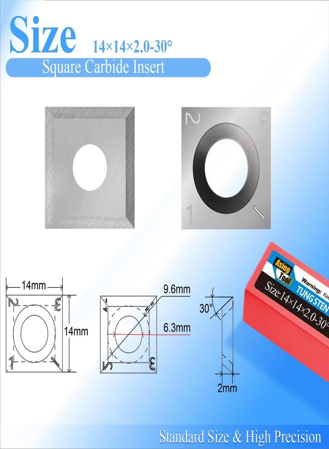 Asieg Tool 14mm Standard Square Straight Tungsten Carbide Replacement Cutter Inserts Knives 14mm x 14 x 2mm for Grizzly T21348 and Woodworking Spiral Helical Planer Head and DIY Wood Lathe Turning Tools 10pcs - Image 2