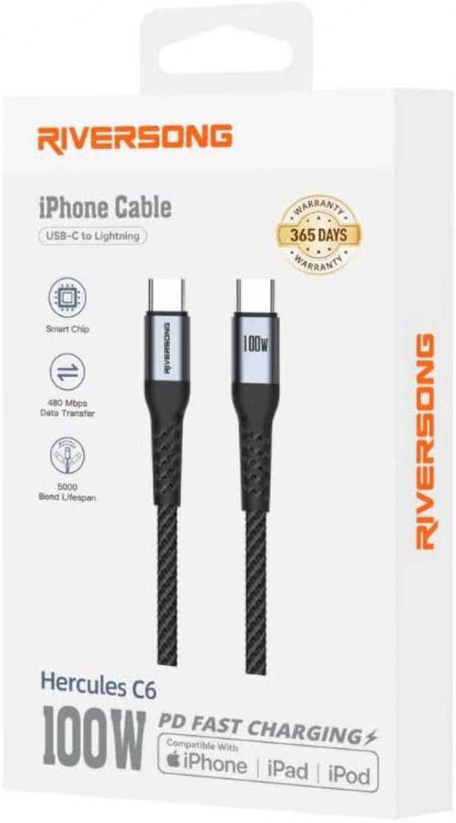 RIVERSONG Hercules C6 USB-C to USB-C 100W PD Fast Charging Cable, 480 Mbps Data Transfer, Braided Wire, Durable Type-C Charger Cord for Laptop, Tablets & Smartphones 2 Meter - Image 3