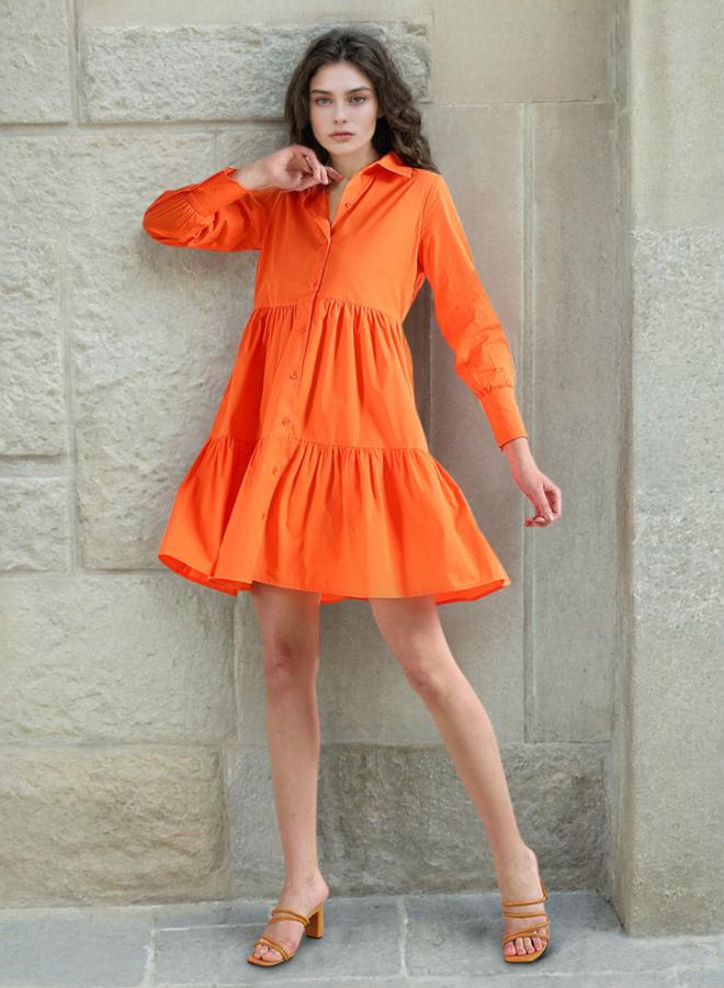 Freehand Orange Tiered Buttoned Mini Dress - Image 4