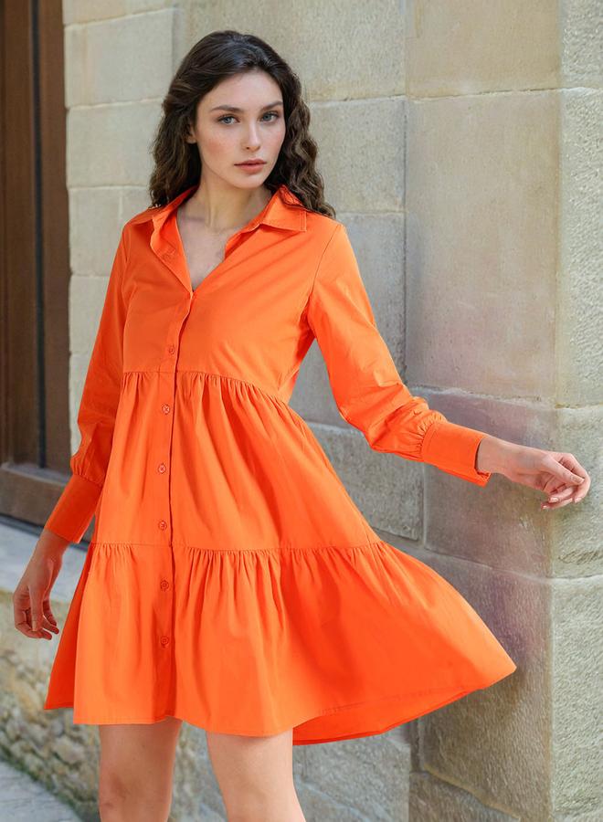 Freehand Orange Tiered Buttoned Mini Dress - Image 1