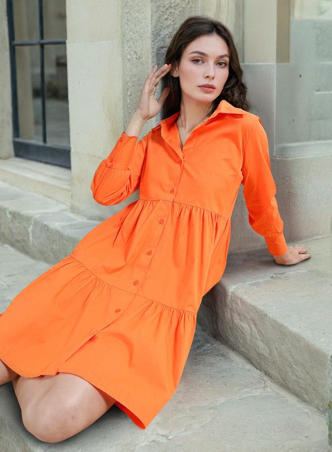 Freehand Orange Tiered Buttoned Mini Dress - Image 2