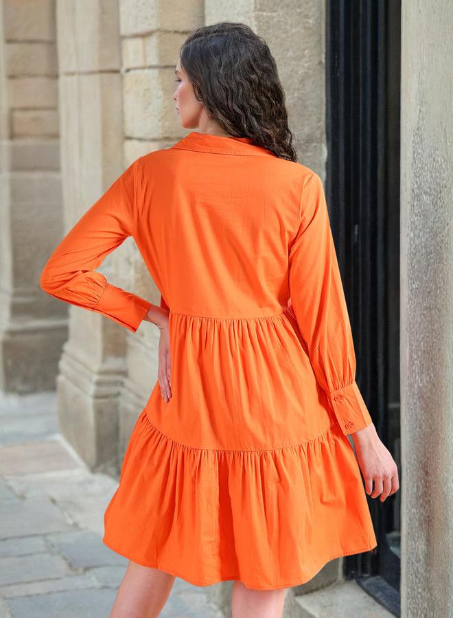 Freehand Orange Tiered Buttoned Mini Dress - Image 3