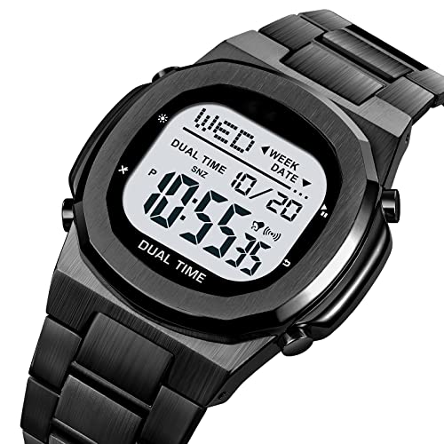 Reginald Men's Multifunctional Electronic Watch Outdoor Sports Watch EL Light Large Digital Display Timing Stainless Steel Watch (Black) - Image 2