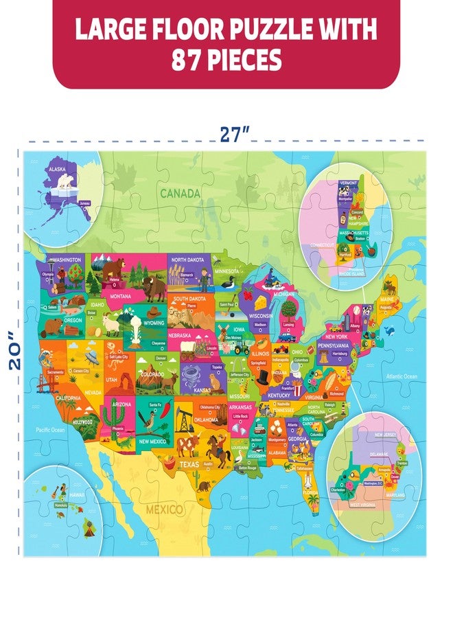 Clever Fox Play United States Puzzle for Kids Ages 4-8 – 87 Large USA State-Shaped Pieces, 27"x20" Map – Learn All 50 US States, Capitals & Landmarks – USA Jigsaw Educational Toy – Gift for Boys & Girls Ages 4+ - Image 4