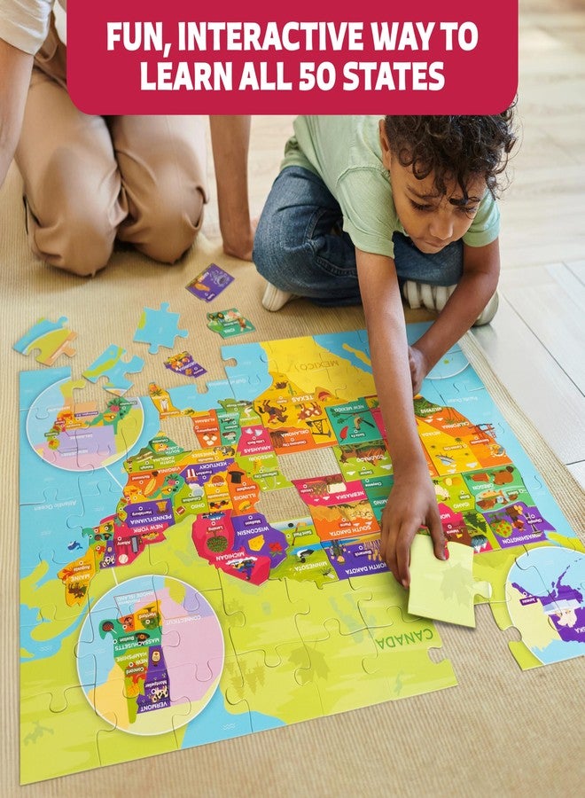 Clever Fox Play United States Puzzle for Kids Ages 4-8 – 87 Large USA State-Shaped Pieces, 27"x20" Map – Learn All 50 US States, Capitals & Landmarks – USA Jigsaw Educational Toy – Gift for Boys & Girls Ages 4+ - Image 2