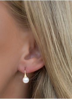Generic Pearl Earrings 10mm,Gold Plated 925 Sterling Silver White Freshwater Cultured Pearl Dangle Drop Earrings for Women Girls Gif  - Image 4