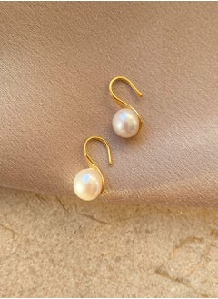 Generic Pearl Earrings 10mm,Gold Plated 925 Sterling Silver White Freshwater Cultured Pearl Dangle Drop Earrings for Women Girls Gif  - Image 3