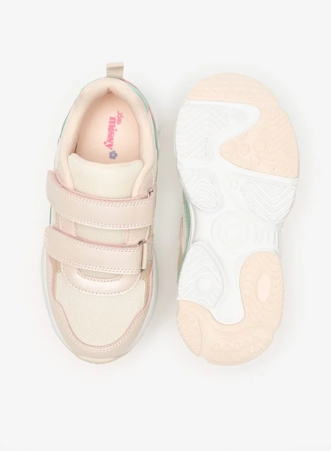 Little Missy Panelled Lightweight Sneakers with Hook and Loop Closure