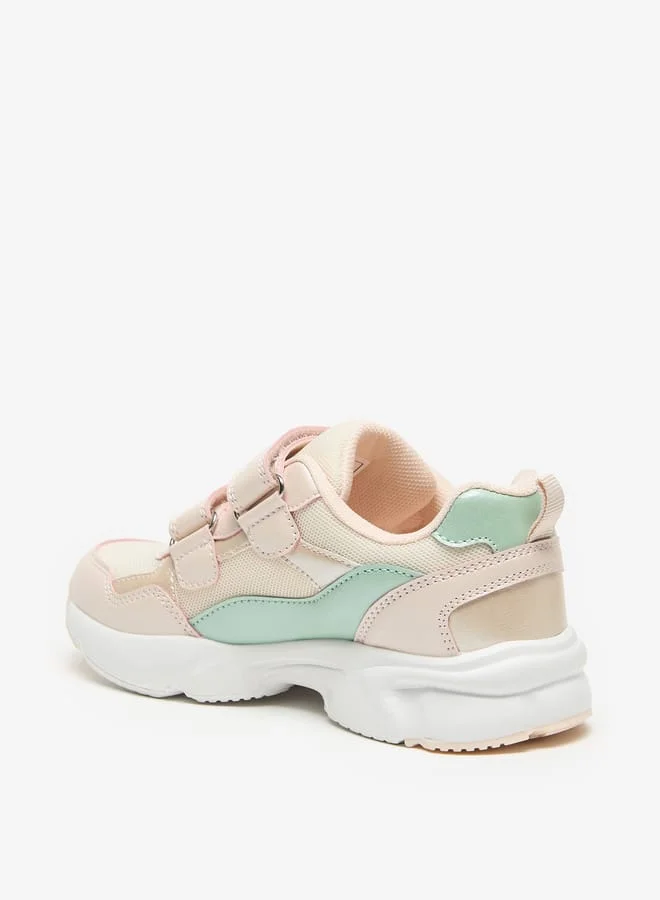Little Missy Panelled Lightweight Sneakers with Hook and Loop Closure