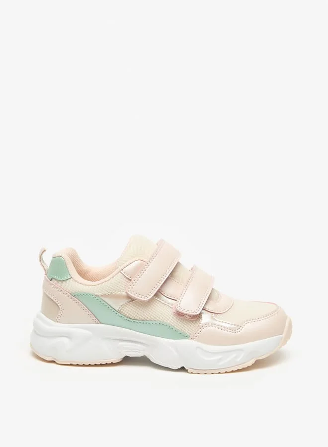 Little Missy Panelled Lightweight Sneakers with Hook and Loop Closure