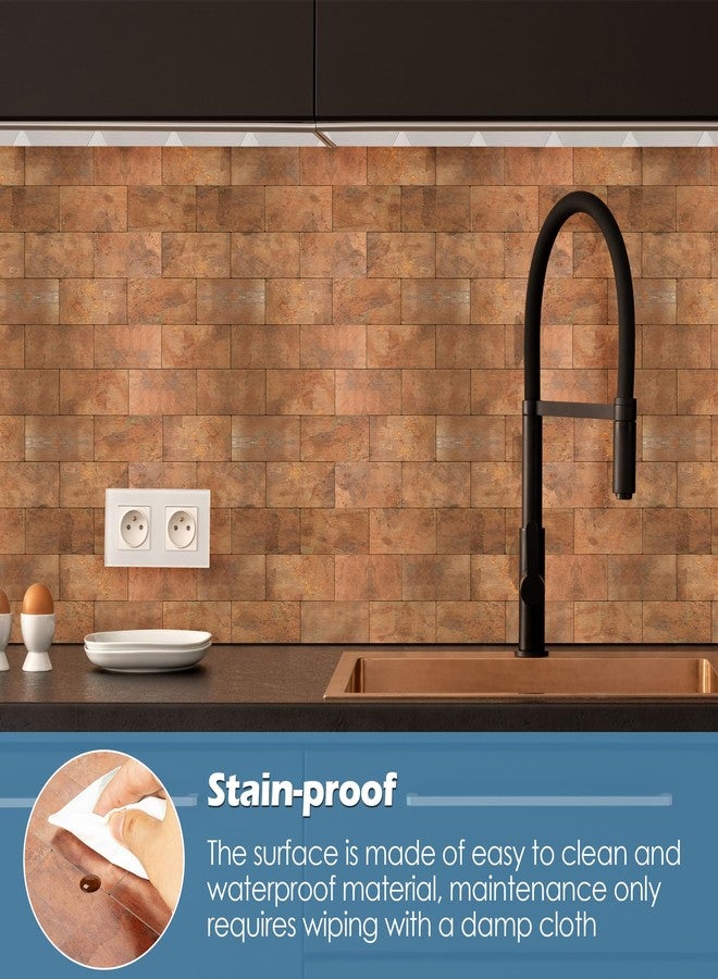 Reovatile 10-Pack Peel and Stick Tile Backsplash 12"X12" PVC Wall Tiles, Stick on Backsplash for Kitchen, Bathroom Tile, Fireplace Décor, Laundry Table, Stair Decals in Copper Metal - Image 4