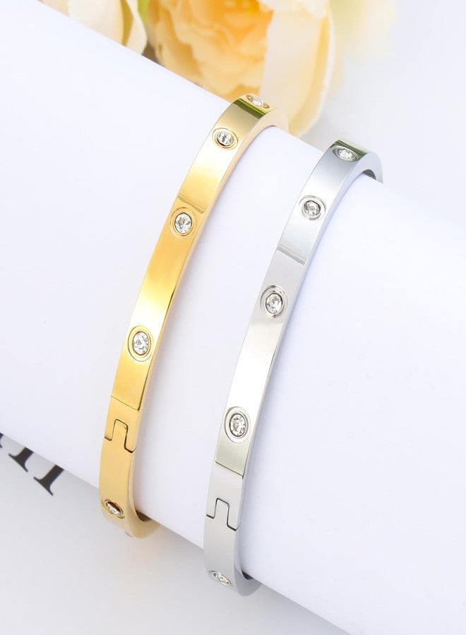 MILAKOO 6mm Silver Classical Bangle for Women Stainless Steel Minimalist Bracelet with Cubic Zircon - Image 4